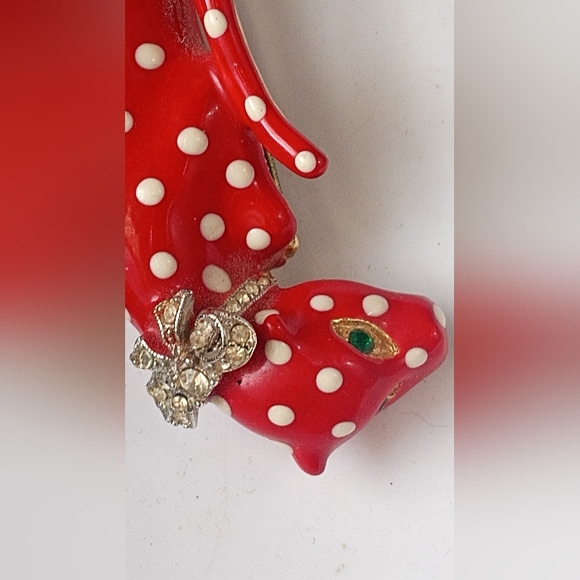 Kenneth Lane Enamel Crystal 1980's Red/White Polka Dot Leopard Signed VTG Brooch - Picture 11 of 16
